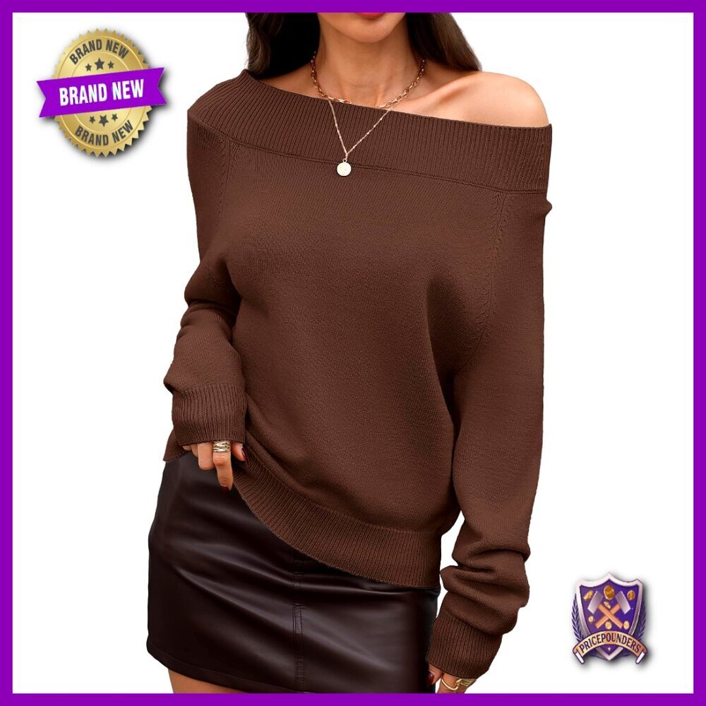 Off Shoulder Sweater Pullover Long Sleeve Cozy Fall Winter Casual